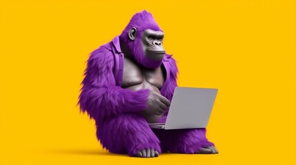 Illustration of a gorilla holding a laptop computer