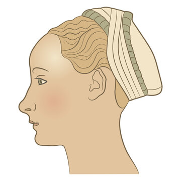 Head in profile of a Renaissance woman. Vintage female portrait. Isolated vector illustration.