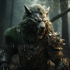 Werewolf, warrior in wolf mask