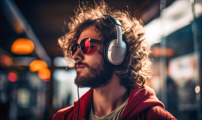 The teenager enjoys music.hipster prefers using a smartphone to indulge in their favorite songs