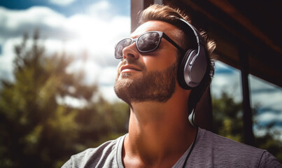 The teenager listens to music, hipster opts for using a smartphone to enjoy their favorite songs