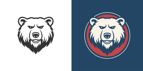 White bear head portrait black outline circle minimal logo for t shirt print set vector flat