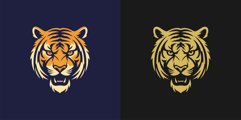 Angry roaring tiger portrait wild feline predator logo for t shirt print set vector flat