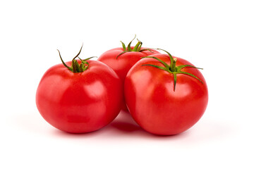 Tomato branch. Ripe fresh tomatoes, close-up, isolated on white background.