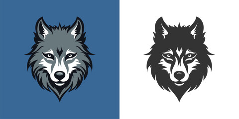 Fototapeta na wymiar Wild wolf furry muzzle head portrait black sketch and color set logo for t shirt print vector flat