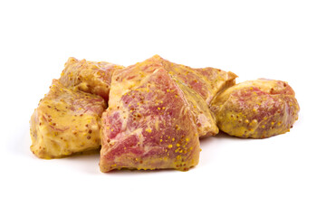 Raw pork kebab, ready to cook, kebab BBQ, isolated on white background.
