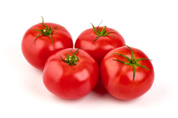 Tomato branch. Ripe fresh tomatoes, close-up, isolated on white background.