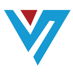 Letter V logo design in a moden geometric style with cut out slash and lines. Vector
