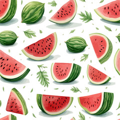 Vector seamless pattern with watermelon print for textile clip art isolated on white background.