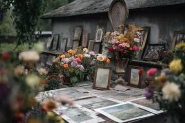 Fototapeta na wymiar Memories at the end of the year: Graveyard adorned, hearts longing., generative IA