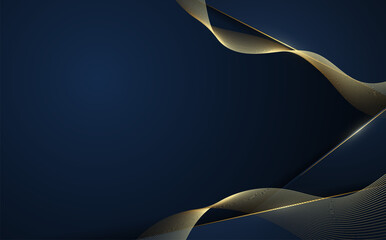 Abstract gradient blue template decorative artwork. Overlapping with golden stripe line background. - 627452783