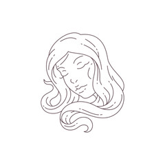 Beauty female with long hair minimal monochrome line art logo for coiffure vector illustration