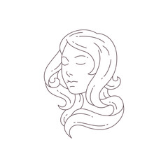 Elegant female portrait with beautiful long hair minimalist line art logo for hairdressing vector