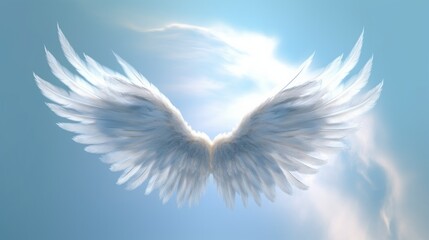 Illustration of a white angel wings in the sky - obrazy, fototapety, plakaty