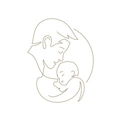 Happy family father hug little baby newborn son continuous line art logo for Father's Day vector