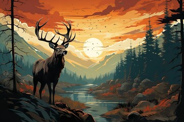vibrant vector art with a majestic deer