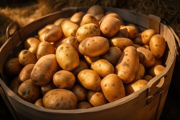 Harvest potatoes, potatoes on the farm, freshly picked potatoes, potatoes close-up, potatoes stock photo - obrazy, fototapety, plakaty