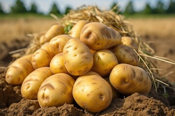 freshly harvested potatoes,Harvest potatoes, potatoes on the farm, freshly picked potatoes, potatoes close-up, potatoes stock photo