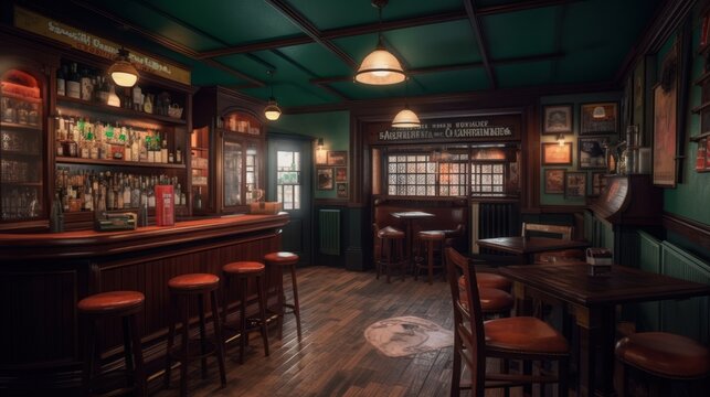 Irish pub interior design, irish bar generative ai