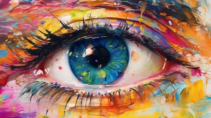 Illustration of a vibrant and colorful painting of an eye