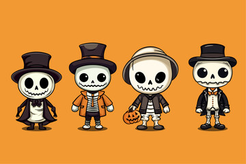Cute skeleton halloween character collection