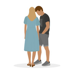 Young female character and young male character together on white background