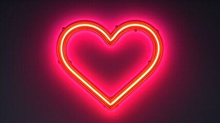 Illustration of a vibrant pink neon heart glowing against a dark black background