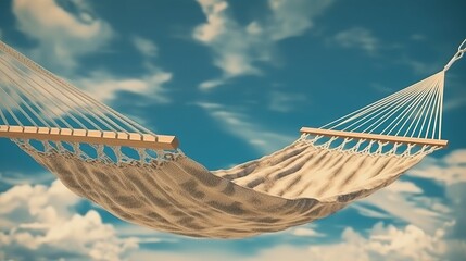 Illustration of a hammock suspended in the sky with fluffy clouds as the backdrop
