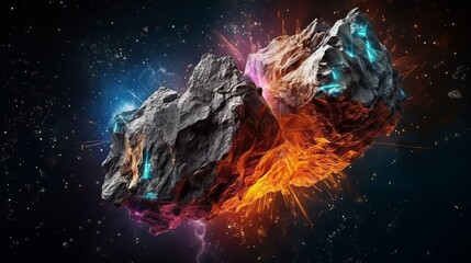Space burning comet flash laser burning and exploding asteroids from the space