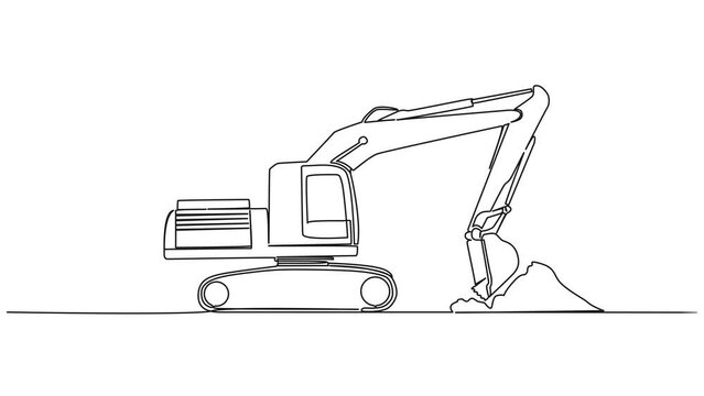 animated continuous single line drawing of excavator, line art animation