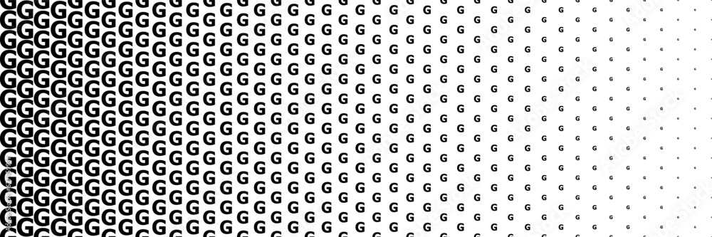 Poster horizontal black halftone of capital letter g design for pattern and background.