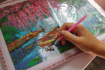 Fragment of diamond mosaic close-up 