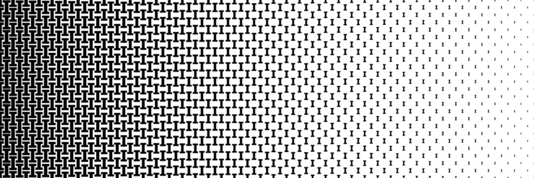 horizontal black halftone of capital letter I design for pattern and background.