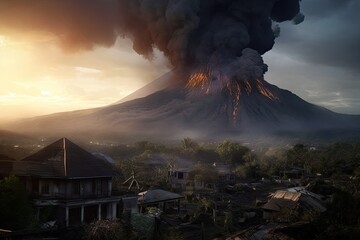 Volcano erupting, destruction imminent., generative IA