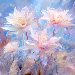 Softly colorful pastel  bright flowers, hologram concept.