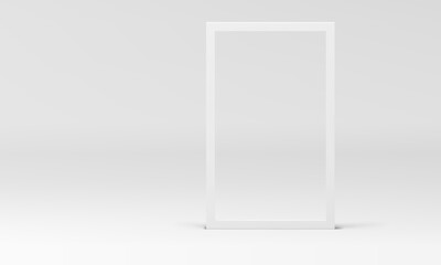 White 3d rectangle frame geometric shape at neutral studio background realistic vector