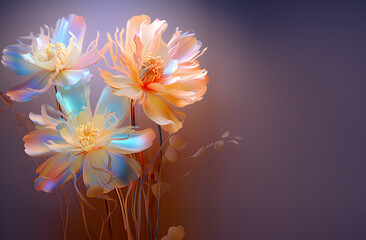 Abstract background with  pastel spring flowers Romantic and hologram concept.