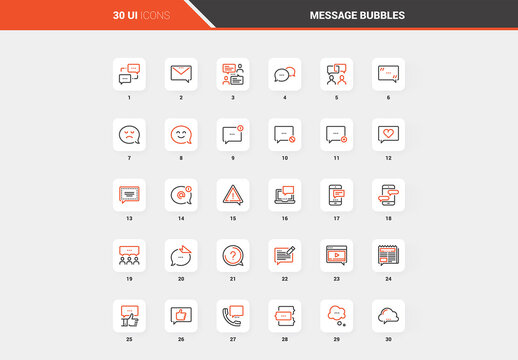 Vector set of message bubbles flat line web icons. Each icon with adjustable strokes neatly designed on pixel perfect 48X48 size grid. Fully editable and easy to use.