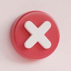Obraz premium Negative or decline sign. Cross mark sign delete or remove button icon. 3d render illustration
