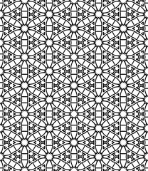 Black and white seamless abstract pattern. Background and backdrop. Grayscale ornamental design. Mosaic ornaments. Vector graphic illustration. EPS10.