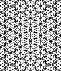 Black and white seamless abstract pattern. Background and backdrop. Grayscale ornamental design. Mosaic ornaments. Vector graphic illustration. EPS10.
