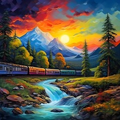 Sunset Train in Canada