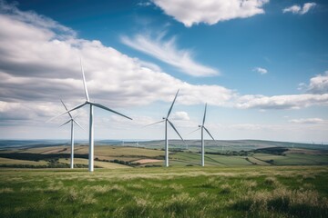 Green scenery, wind turbines in motion: wind energy in action., generative IA
