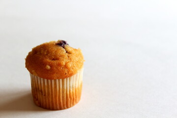  Delicious chocolate blueberry Vanilla muffins in wax liner paper cups isolated on white background,homemade biscuit cakes,Copy space for text