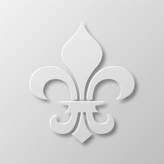 Vector Realistic Paper 3d Fleur De Lis Closeup on White Background. Heraldic Lily Sign, Vector Illustration