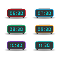 set of digital clocks with different time. vector illustration