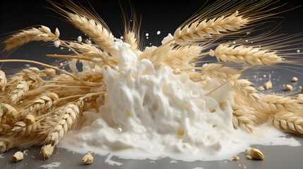 Dried oat plant and splashes of milk Generative AI