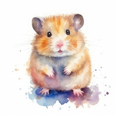 Watercolor cute hamster on a white background. AI generative.