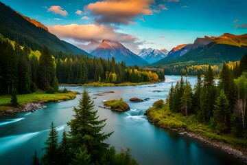 lake in the mountains generated by AI technology 