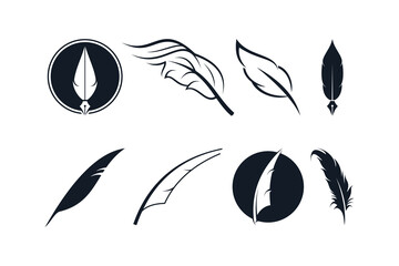 Creative Silhouette quill pen logo collection.